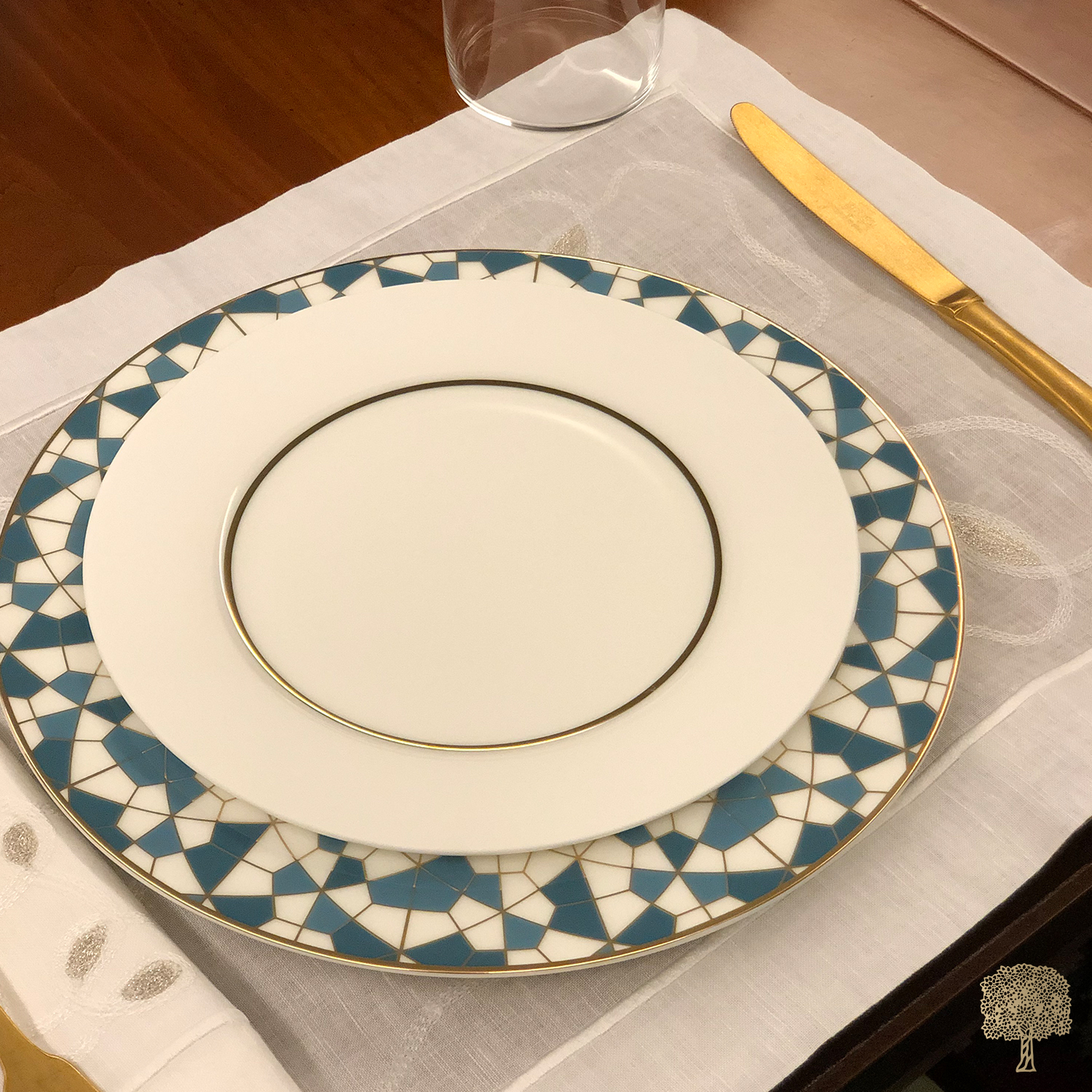 MATTE WHITE DINNER PLATE WITH PLATINUM RIM SET OF 6 Zarina Tableware