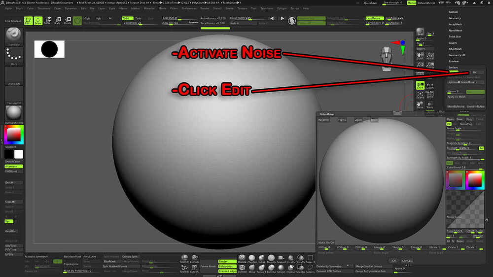 3D Surface Noise with Noise Maker in Zbrush 2021 & Zbrush Core