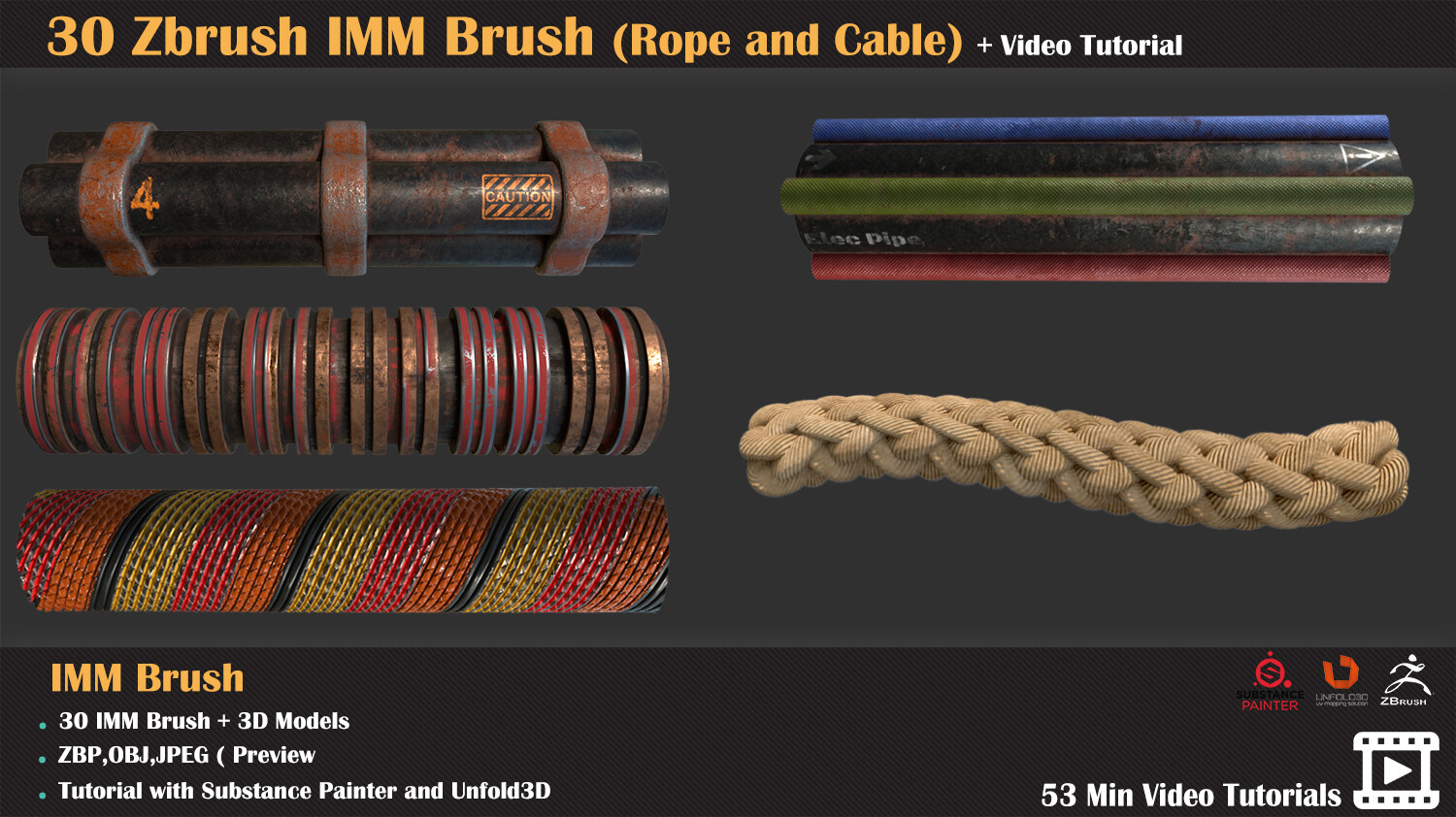 30 Zbrush IMM Brush (Rope and Cable) +Texturing Tutorial ZBrushCentral
