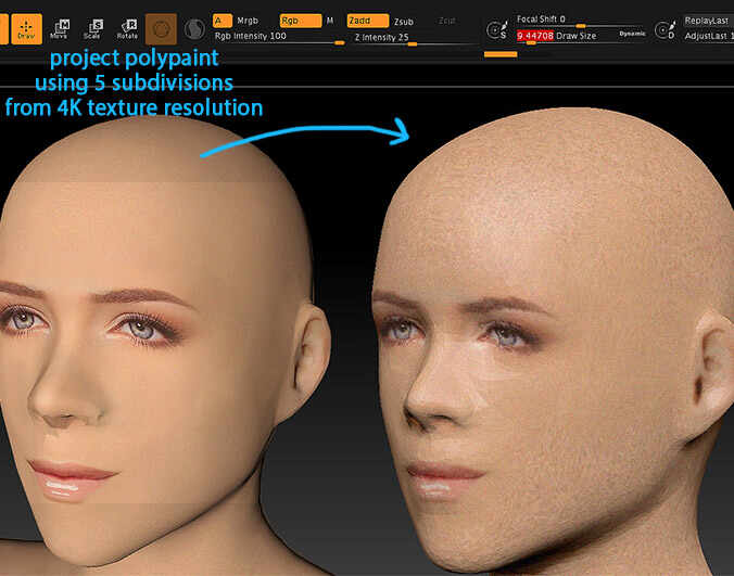 How get GREAT resolution when project polypaint? ZBrushCentral