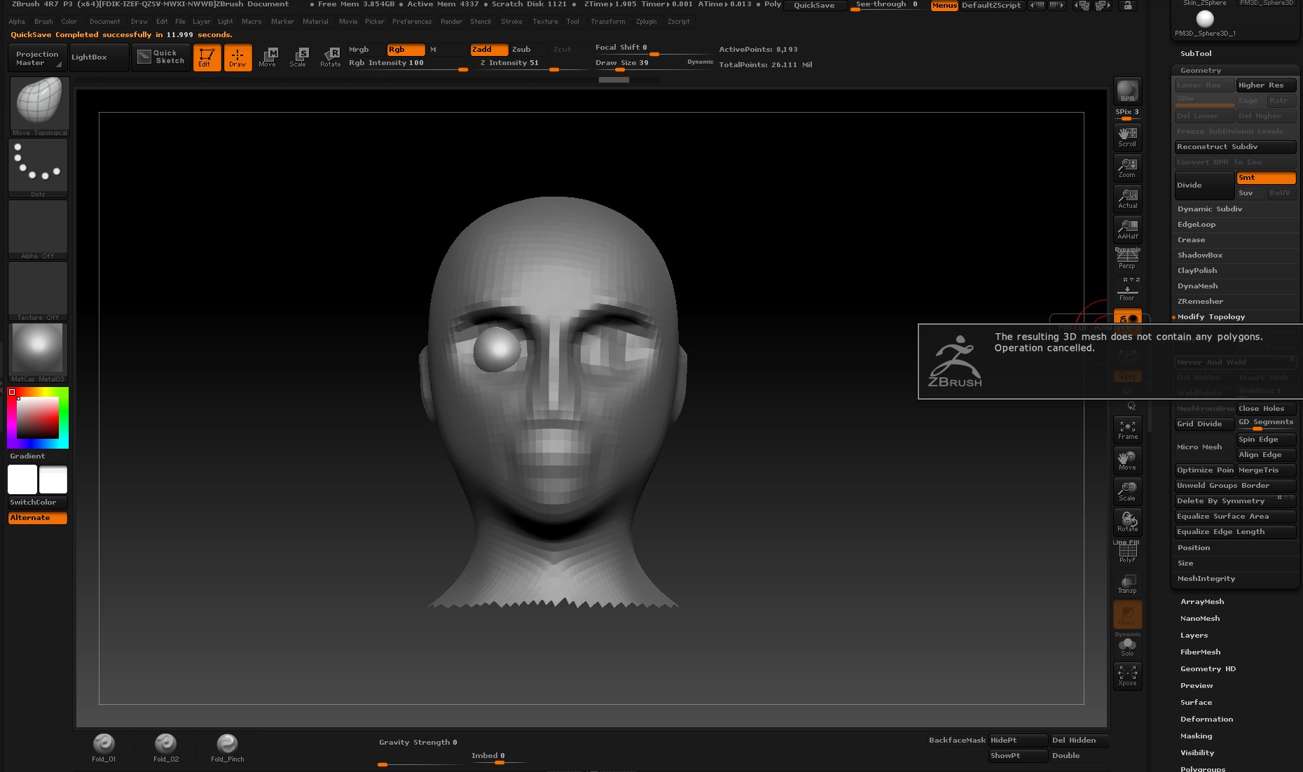 Zbrush 4r8 mirror and weld won't connect all the points profantique