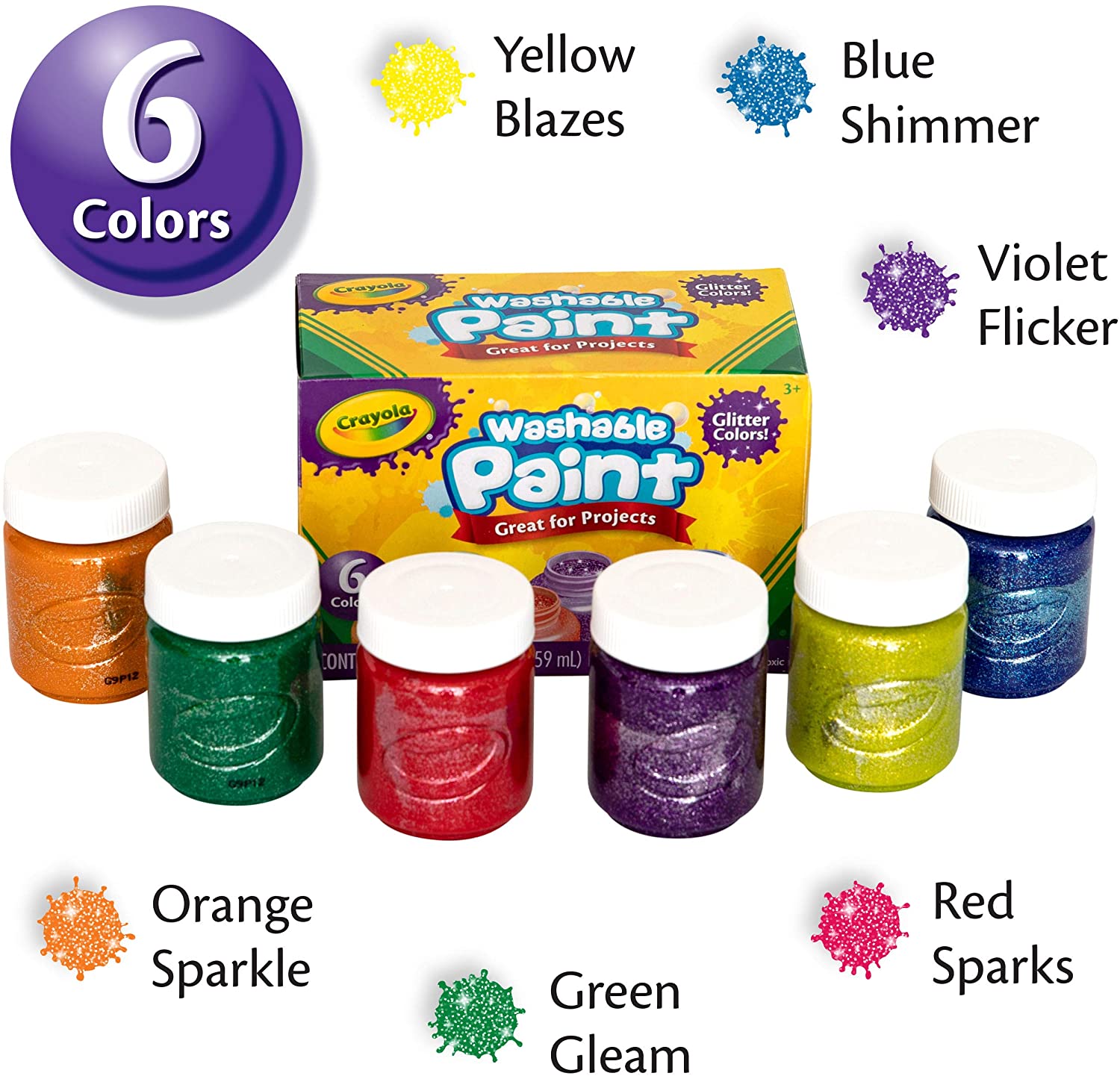 Crayola Washable Glitter Paint, 6 Colours