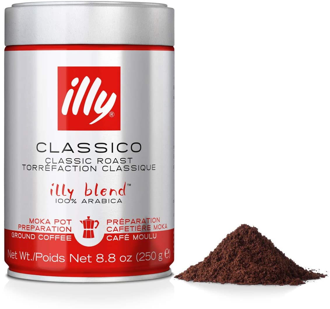 Illy Coffee, Classico Ground Coffee for Moka Pots, Medium Roast, 100