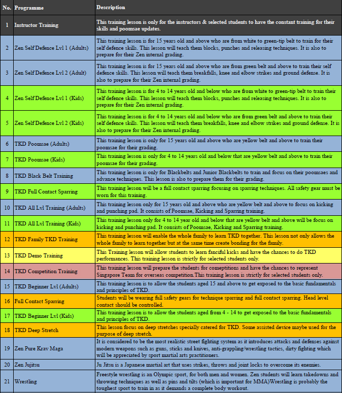 CLASS SCHEDULES « ZEN ACADEMY