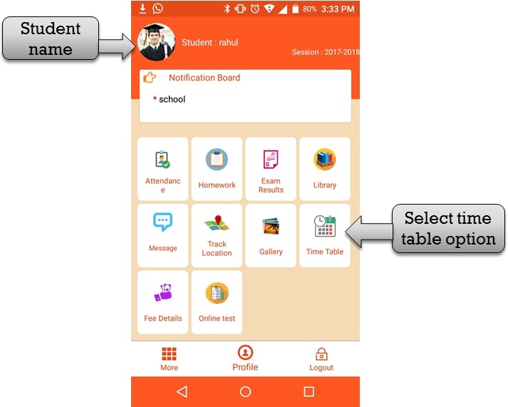 ZeroERP School Management App Software Student Time Table
