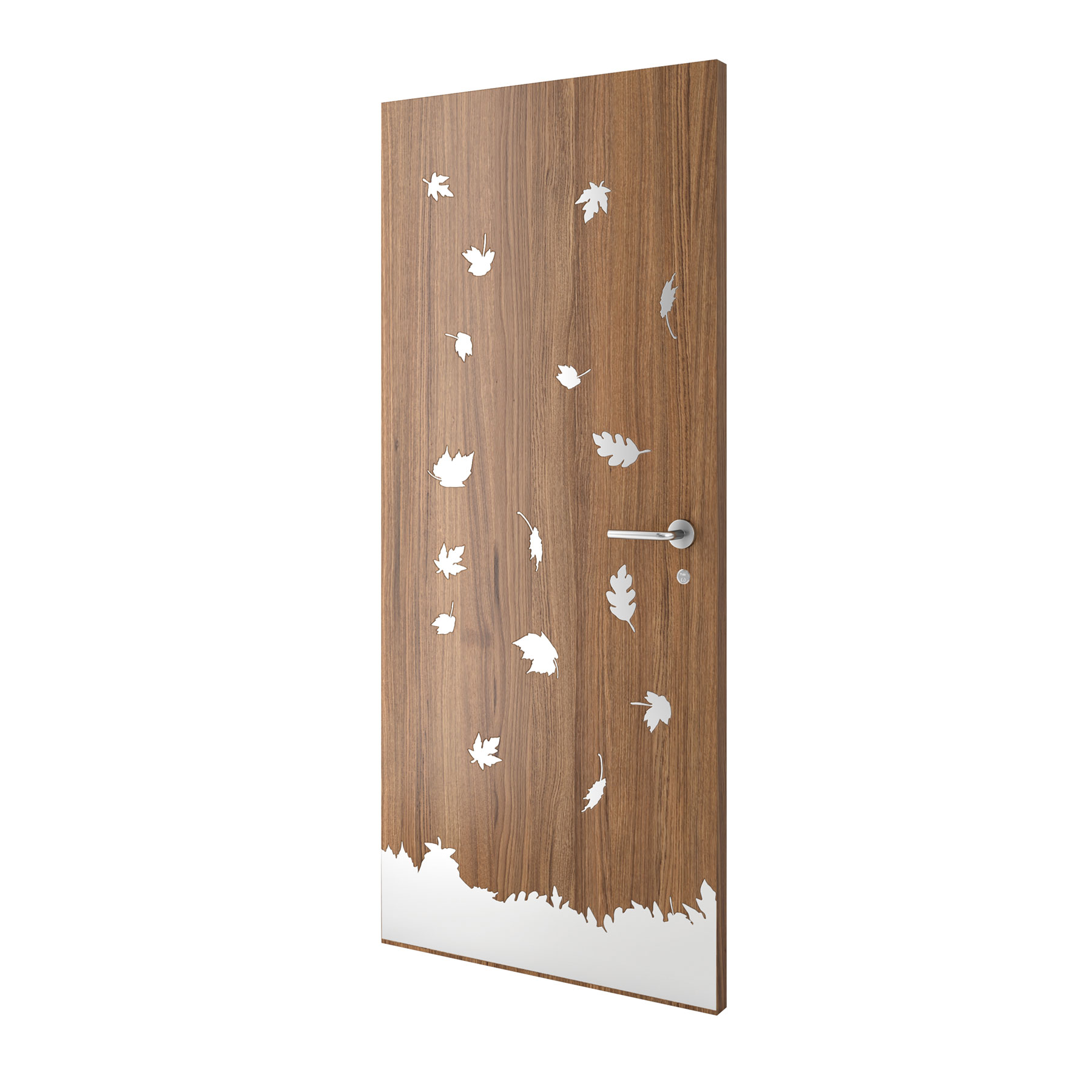 Steal Leaf Pattern Inlaid on Wooden Door Zigzag Design Studio