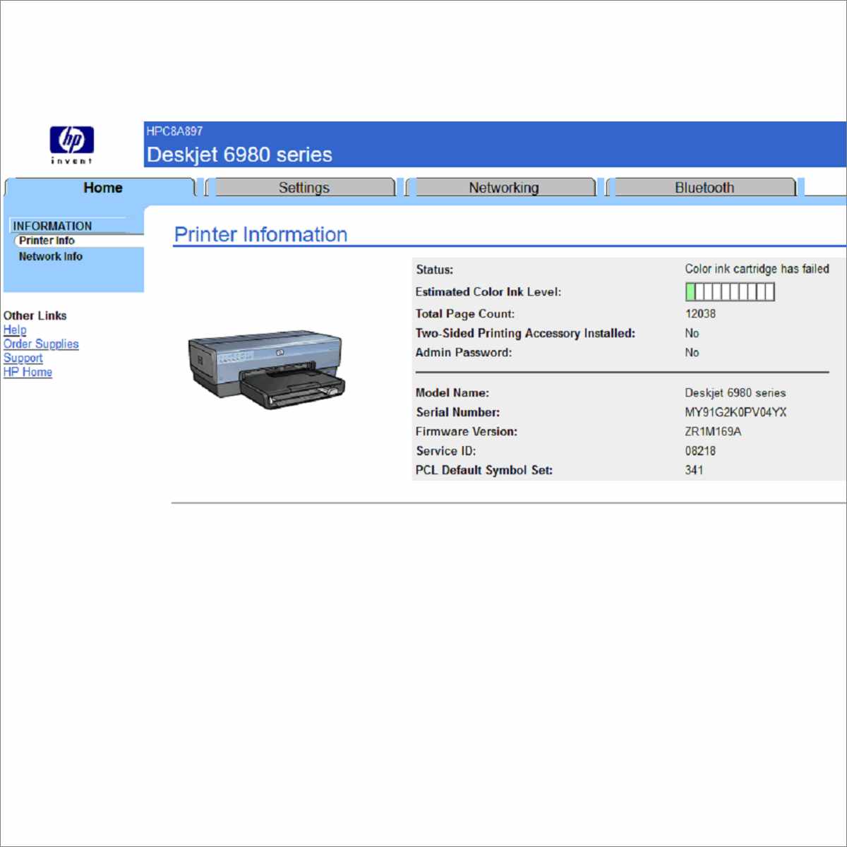 HP Deskjet C6900 6988 Wireless Workgroup Inkjet Printer 36ppm 1200dpi