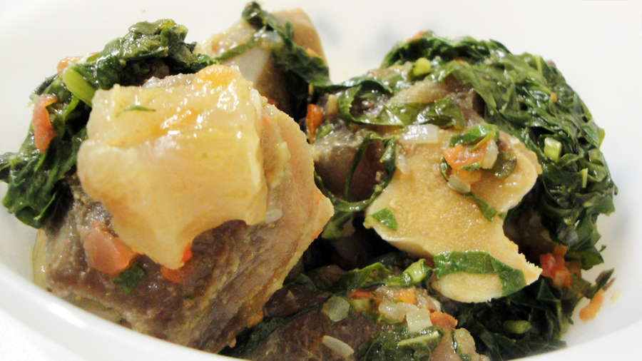 Traditional Zimbabwe beef bones neMuriwo (Veggies)
