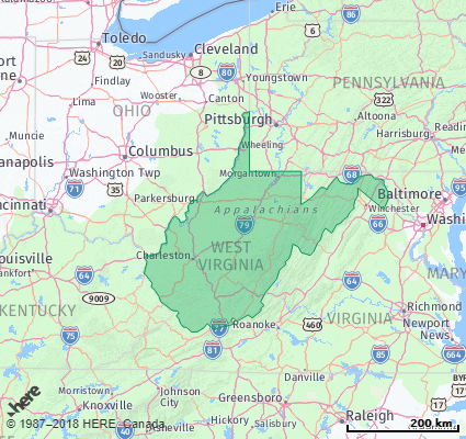 West Virginia Area Code Map Listing Of All Zip Codes In The State Of West Virginia