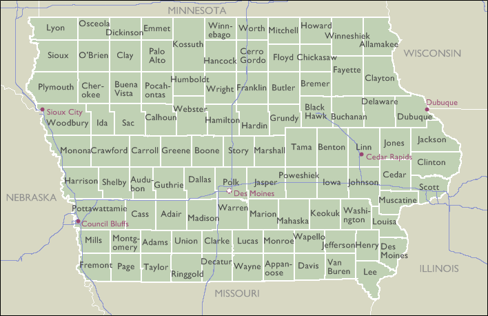 Iowa Area Code Map County Zip Code Maps of Iowa