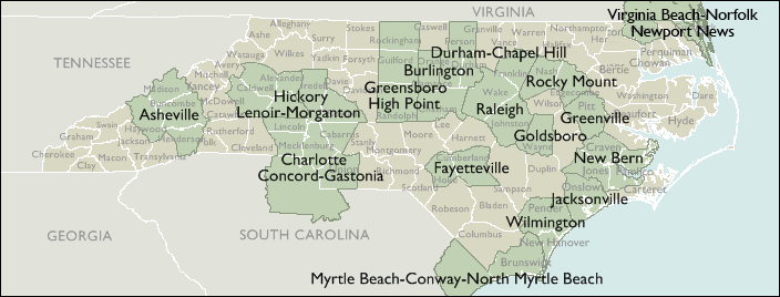 Metro Area Zip Code Maps of North Carolina
