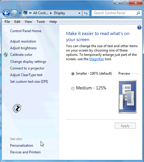 CONTROL PANEL APPEARANCE