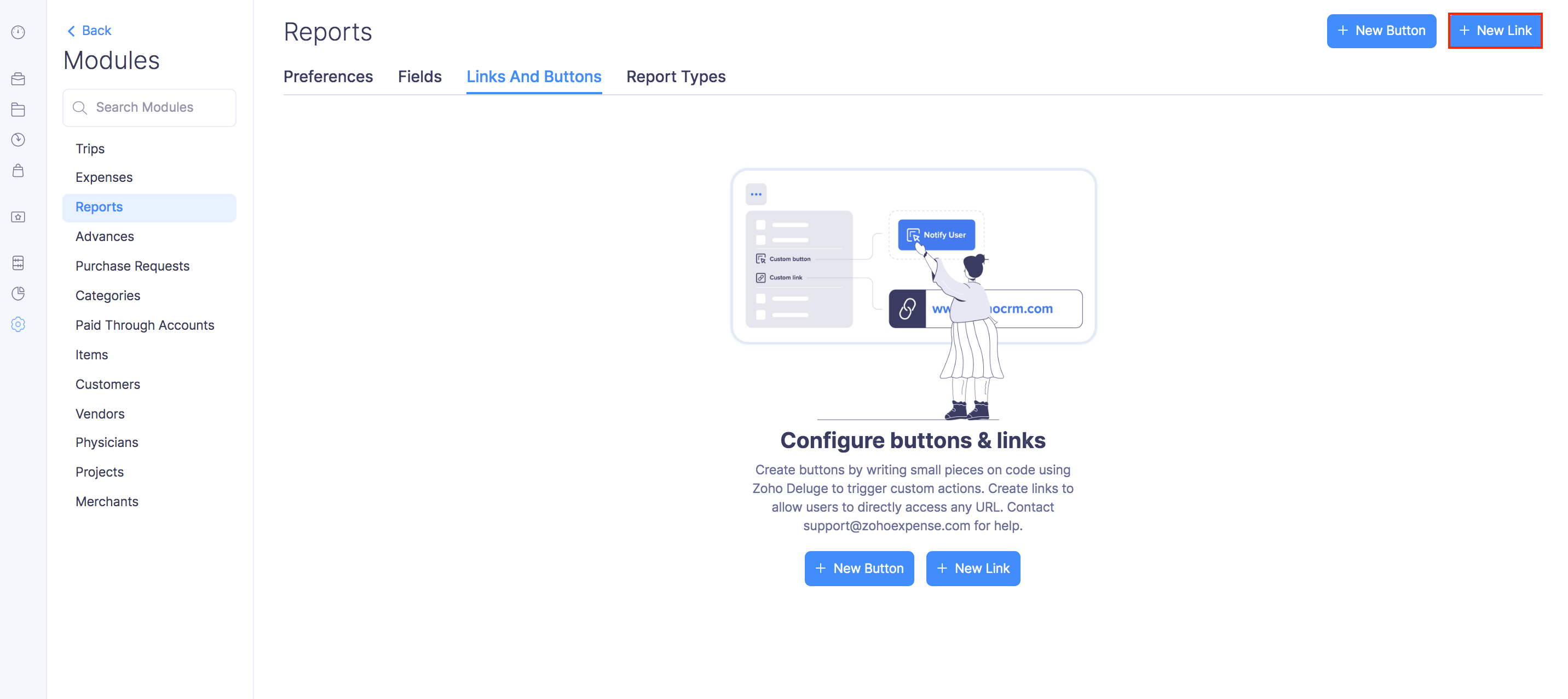 Custom Links User Guide Zoho Expense
