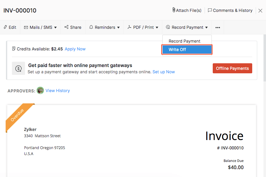 More Actions on Invoices User guide Zoho Inventory
