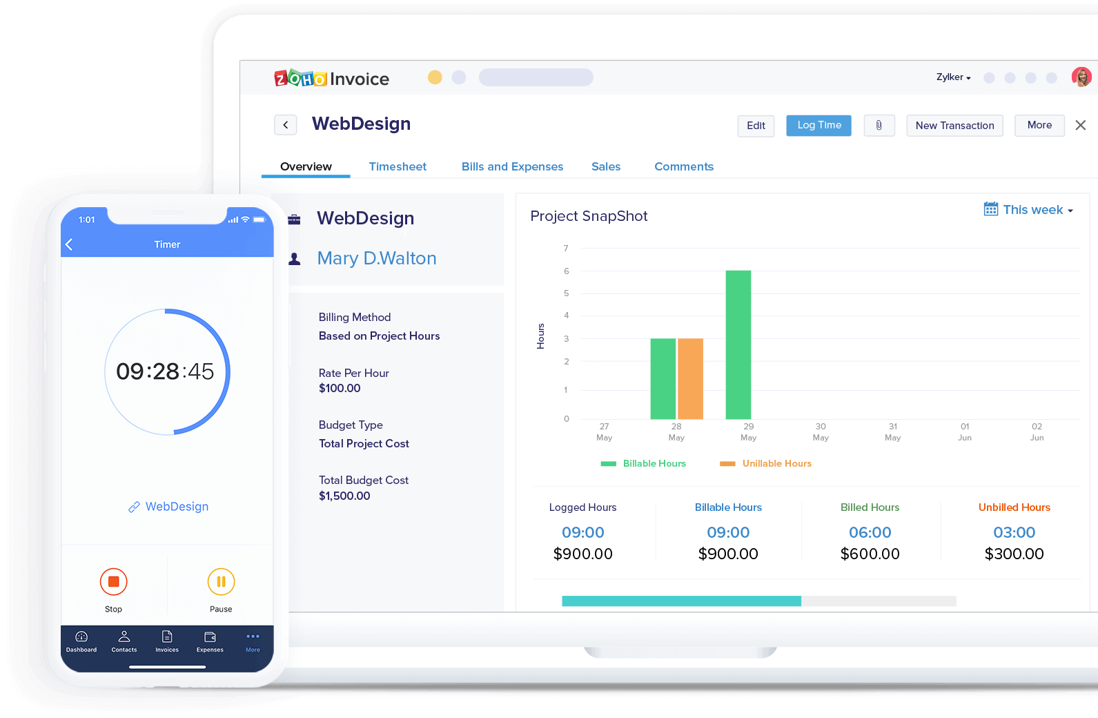 Time tracker Track your work hours Zoho Invoice