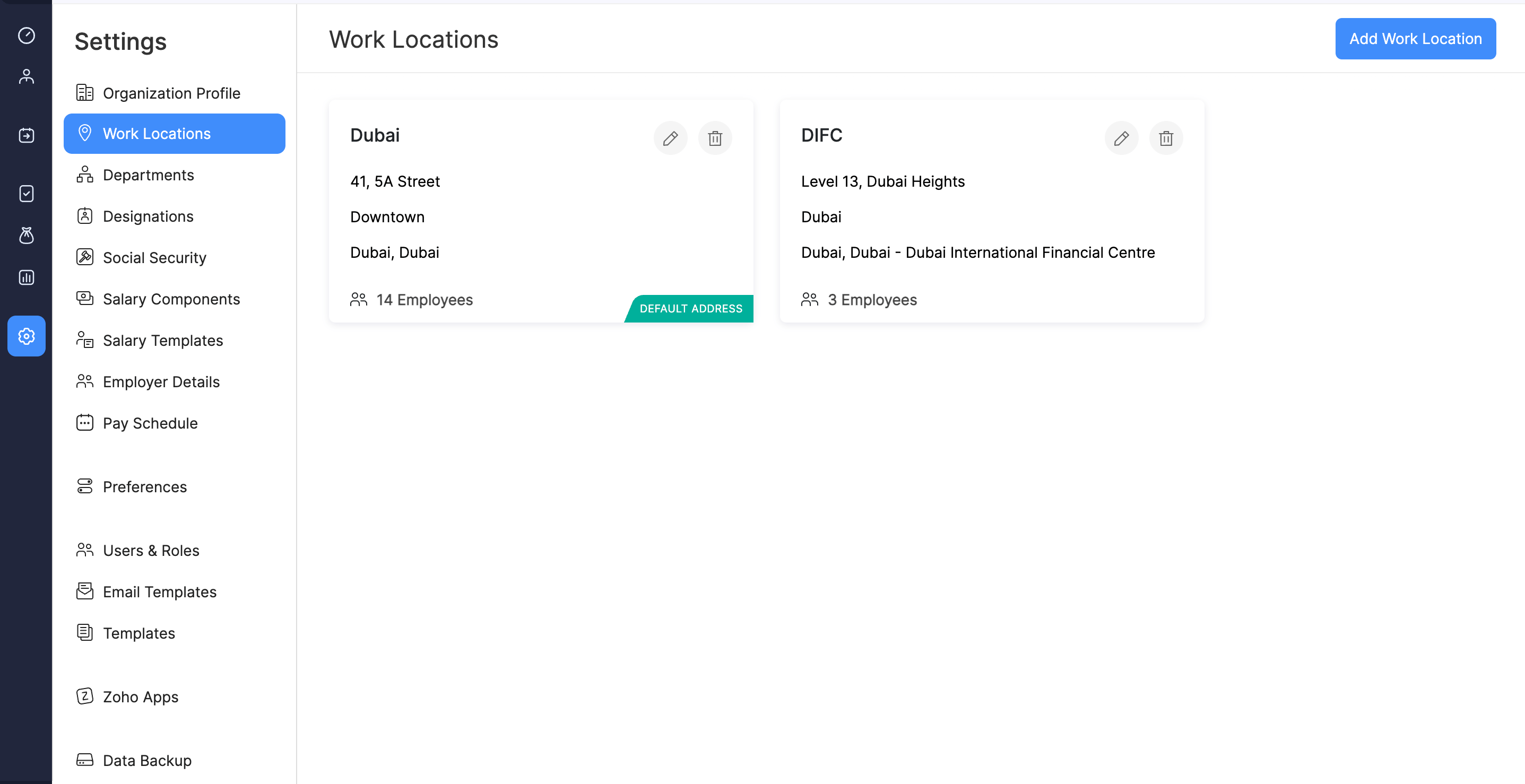 Settings Work Locations Zoho Payroll UAE Help Help