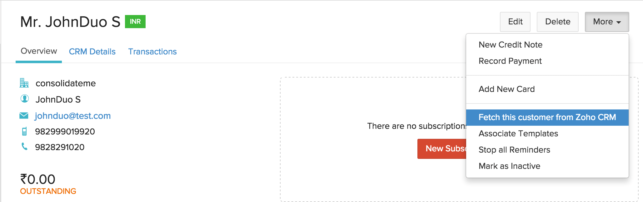 Zoho CRM Integration Help doc Zoho Subscriptions
