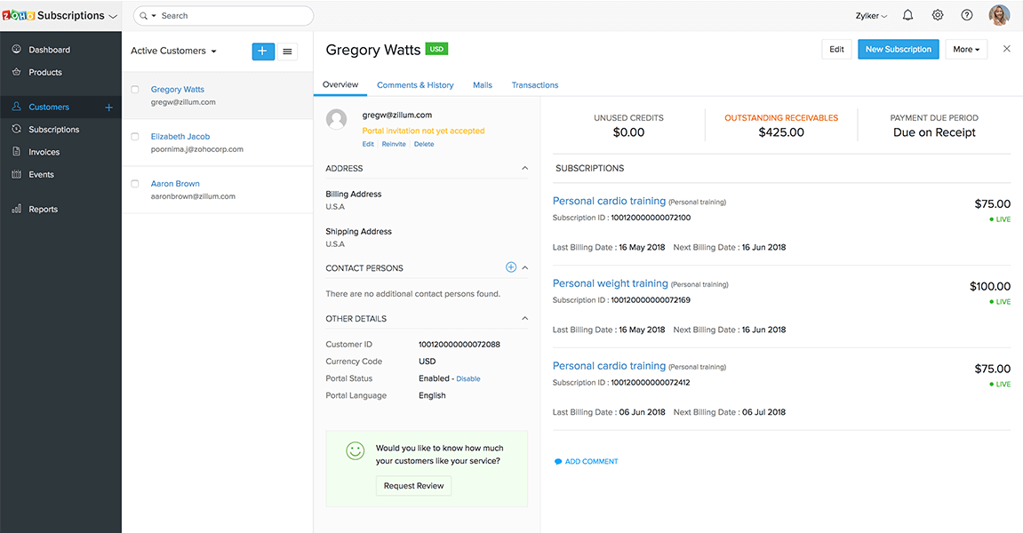 Online Subscription Management Software Zoho Subscriptions