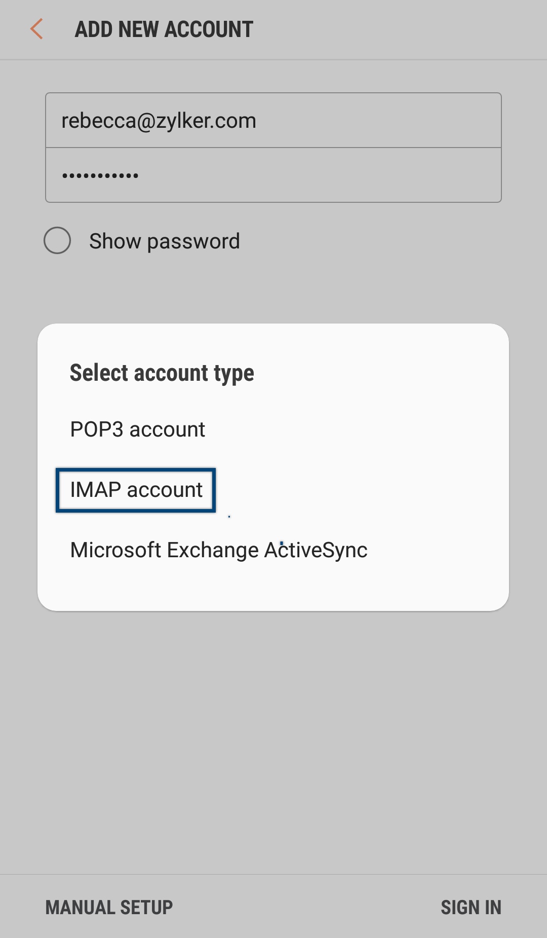 Configure Zoho Mail in Android IMAP