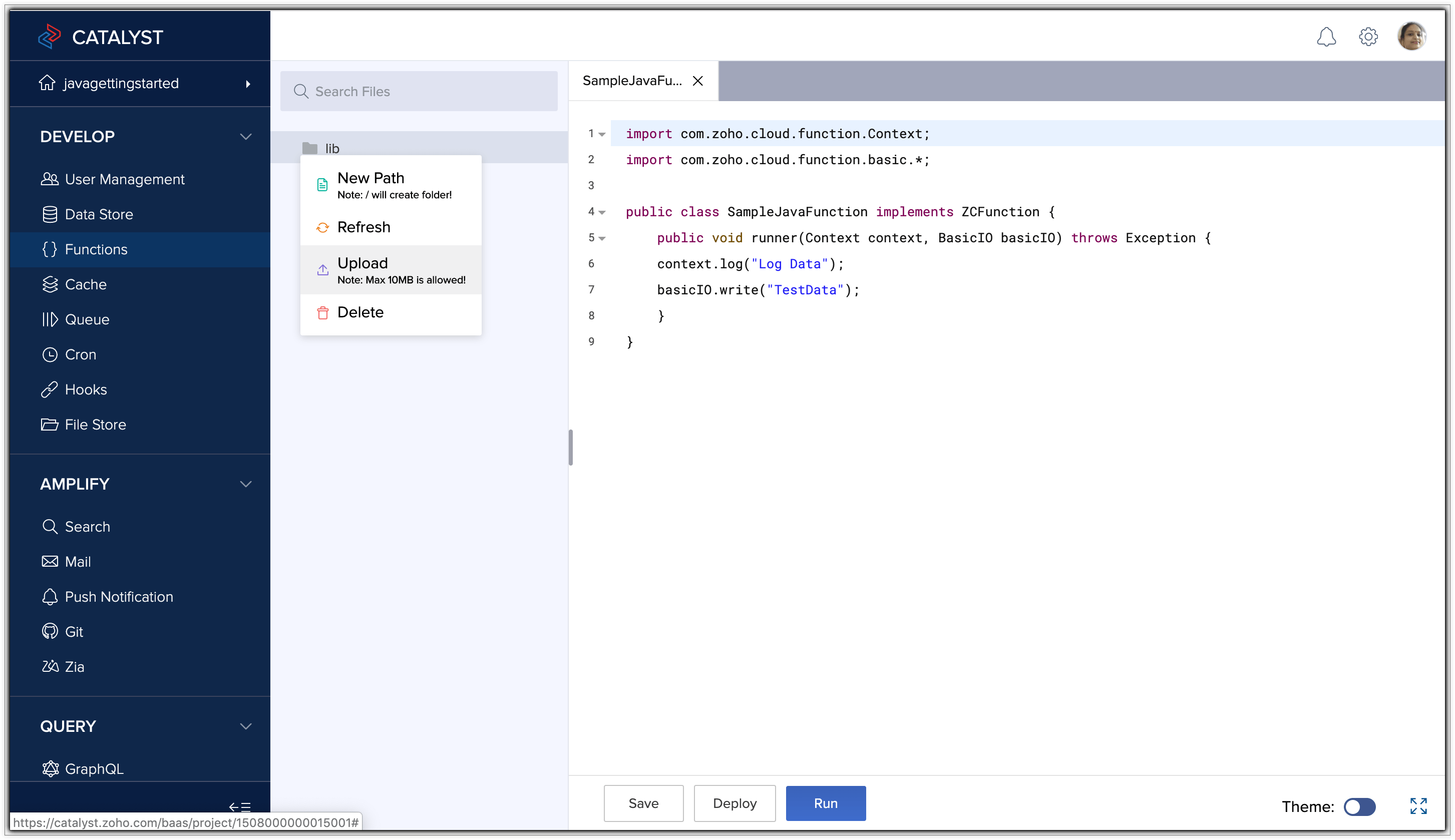 Java SDK Online help Zoho Catalyst