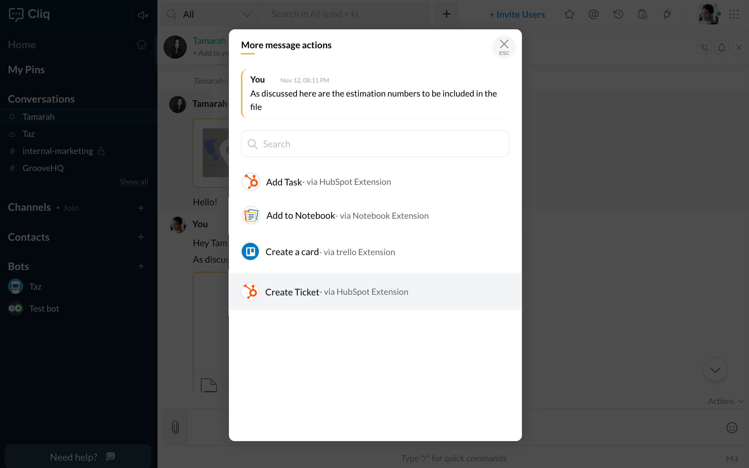 Hubspot Integration Zoho Cliq
