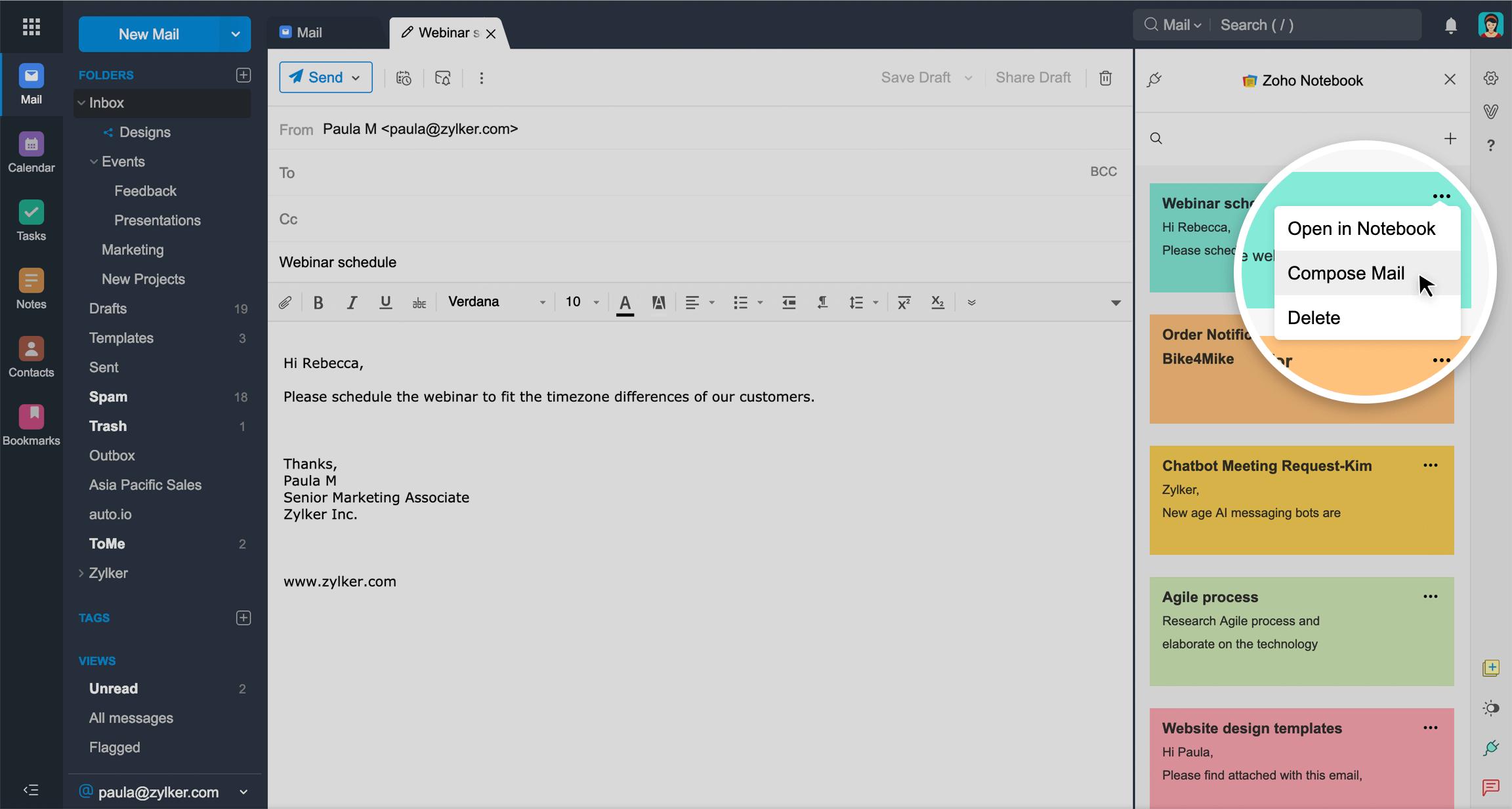 Notebook & Zoho Mail Integration