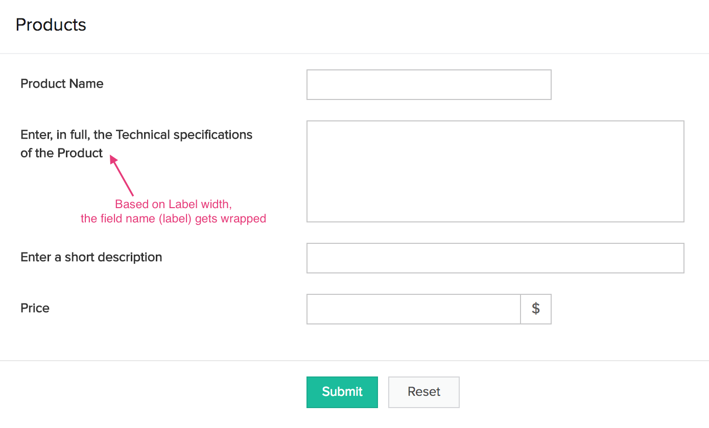 Understand Field Label Width for Forms ManageEngine AppCreator Help