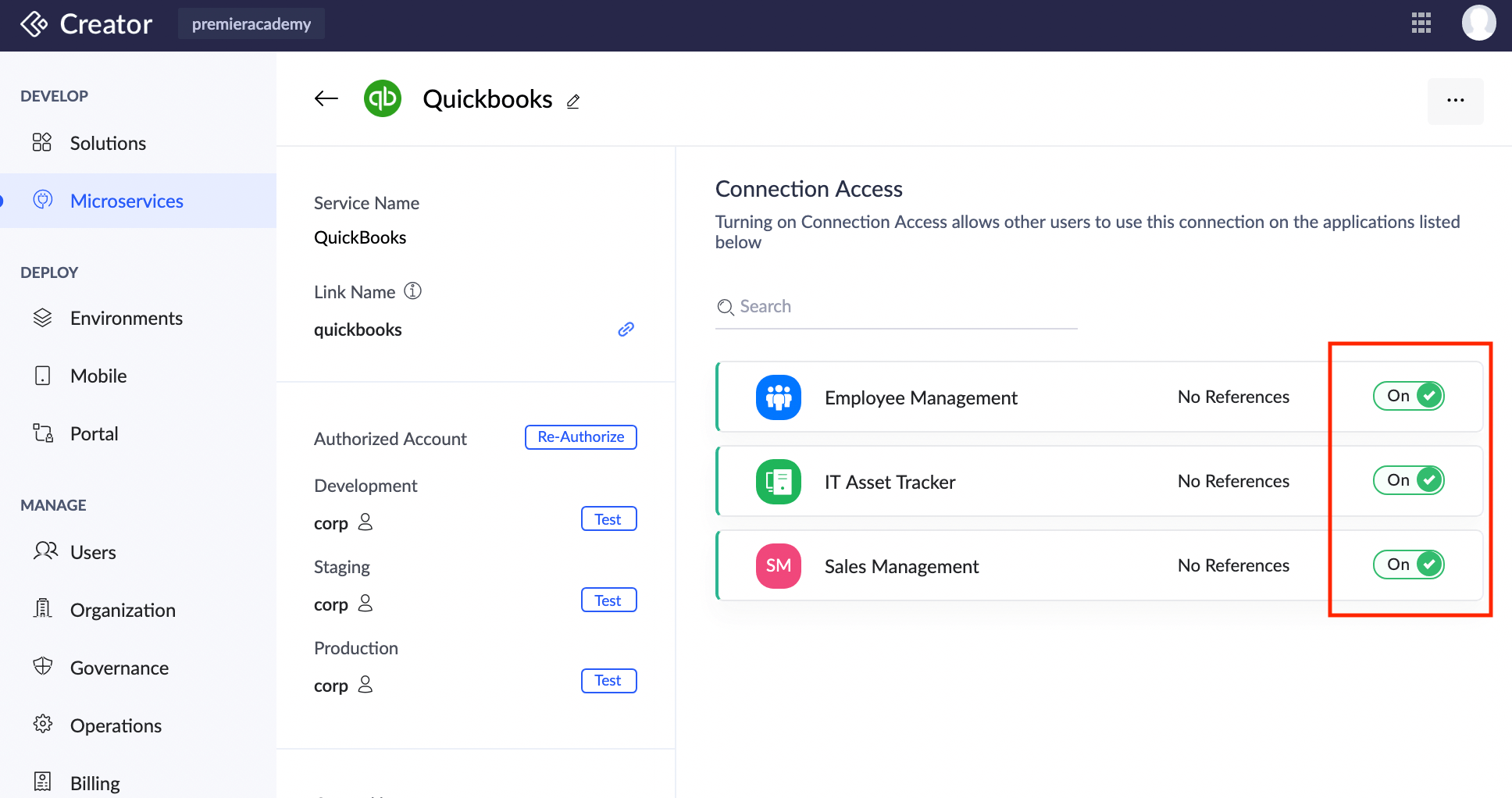 Create and Authorize Connections Zoho Creator Help