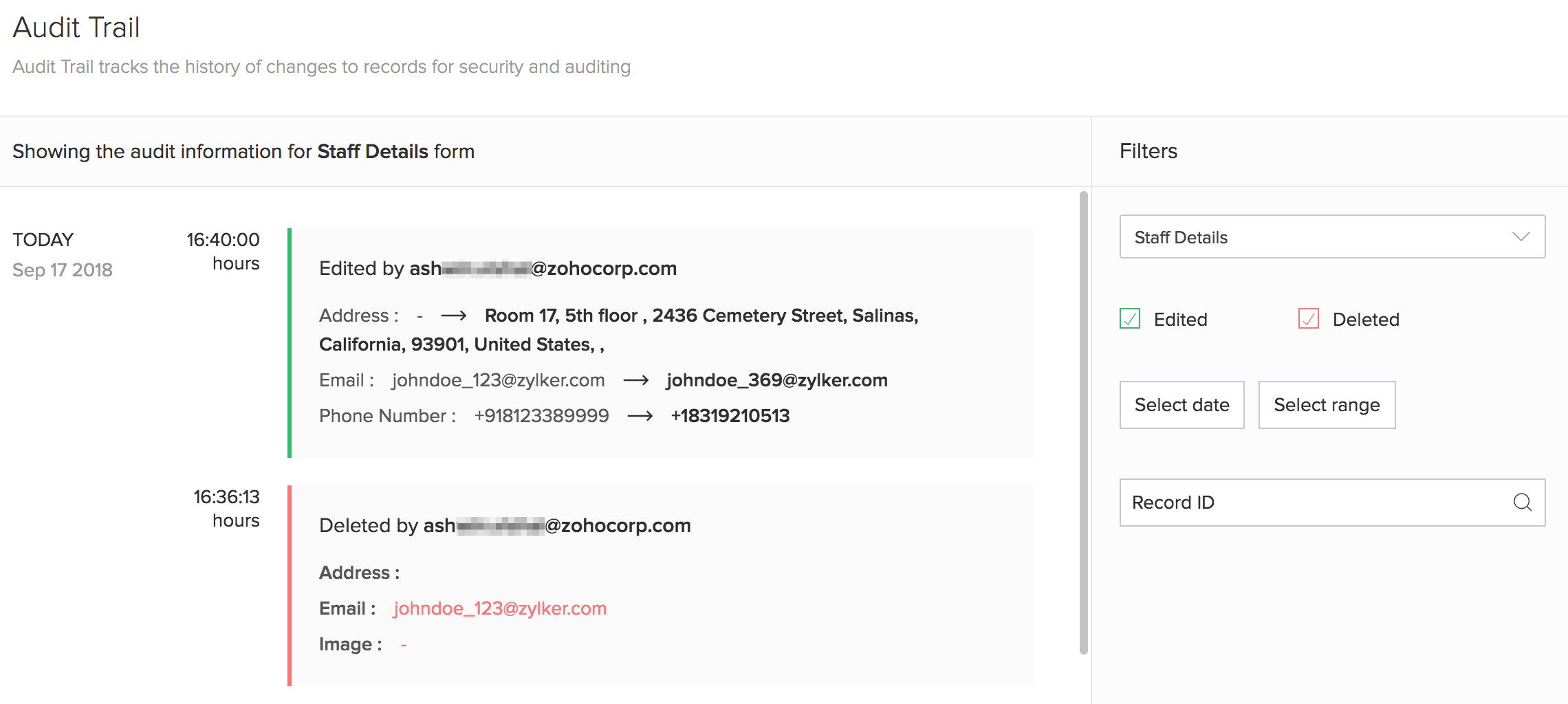 View Record Edit History Zoho Creator Help