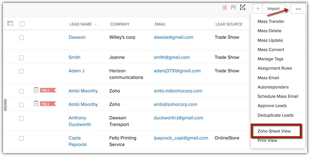 Using Zoho Sheet View Tips Zoho CRM