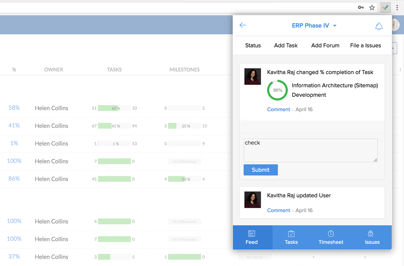Collaborate on projects using Chrome Extension Zoho Projects