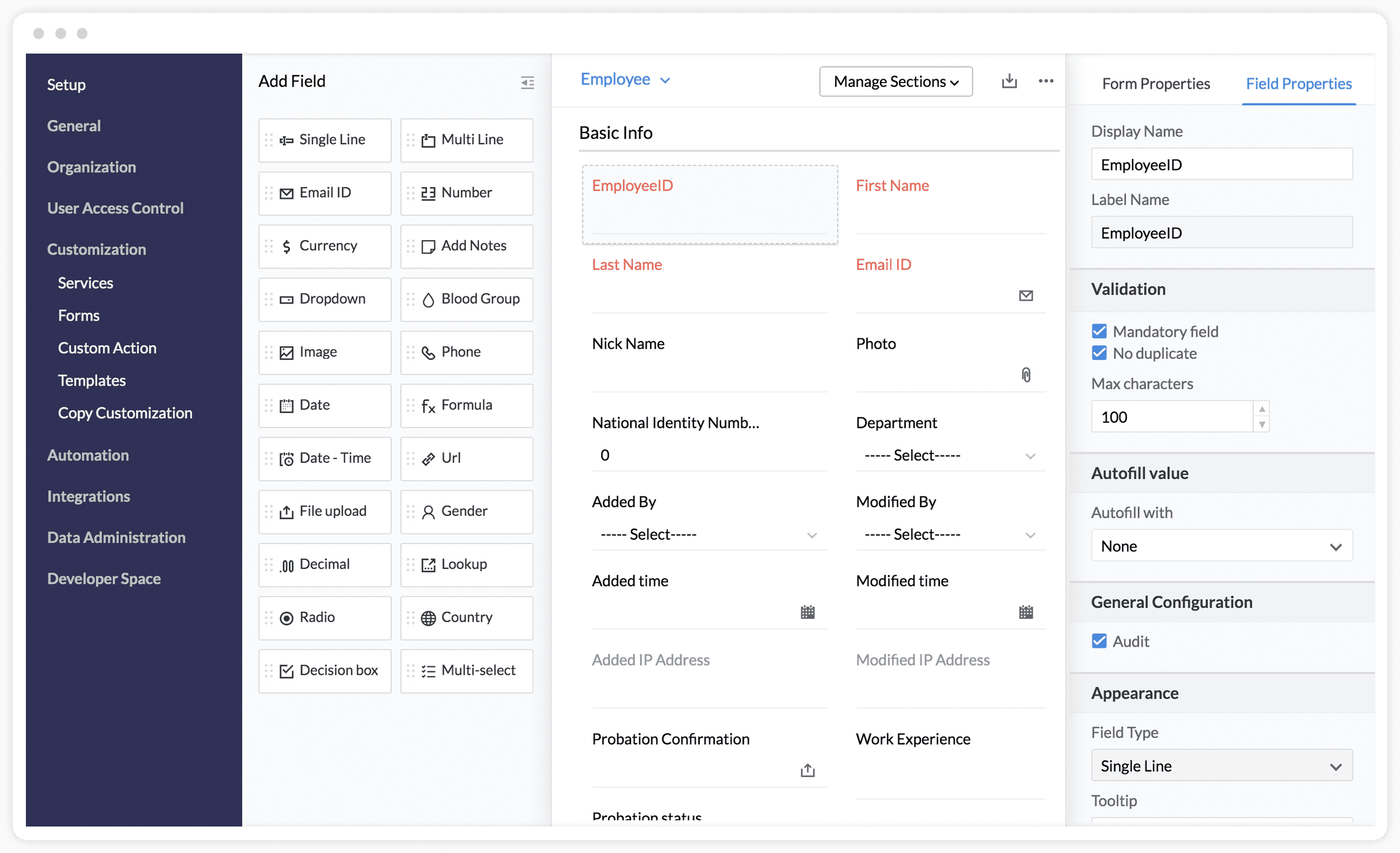 Forms Customization Zoho People