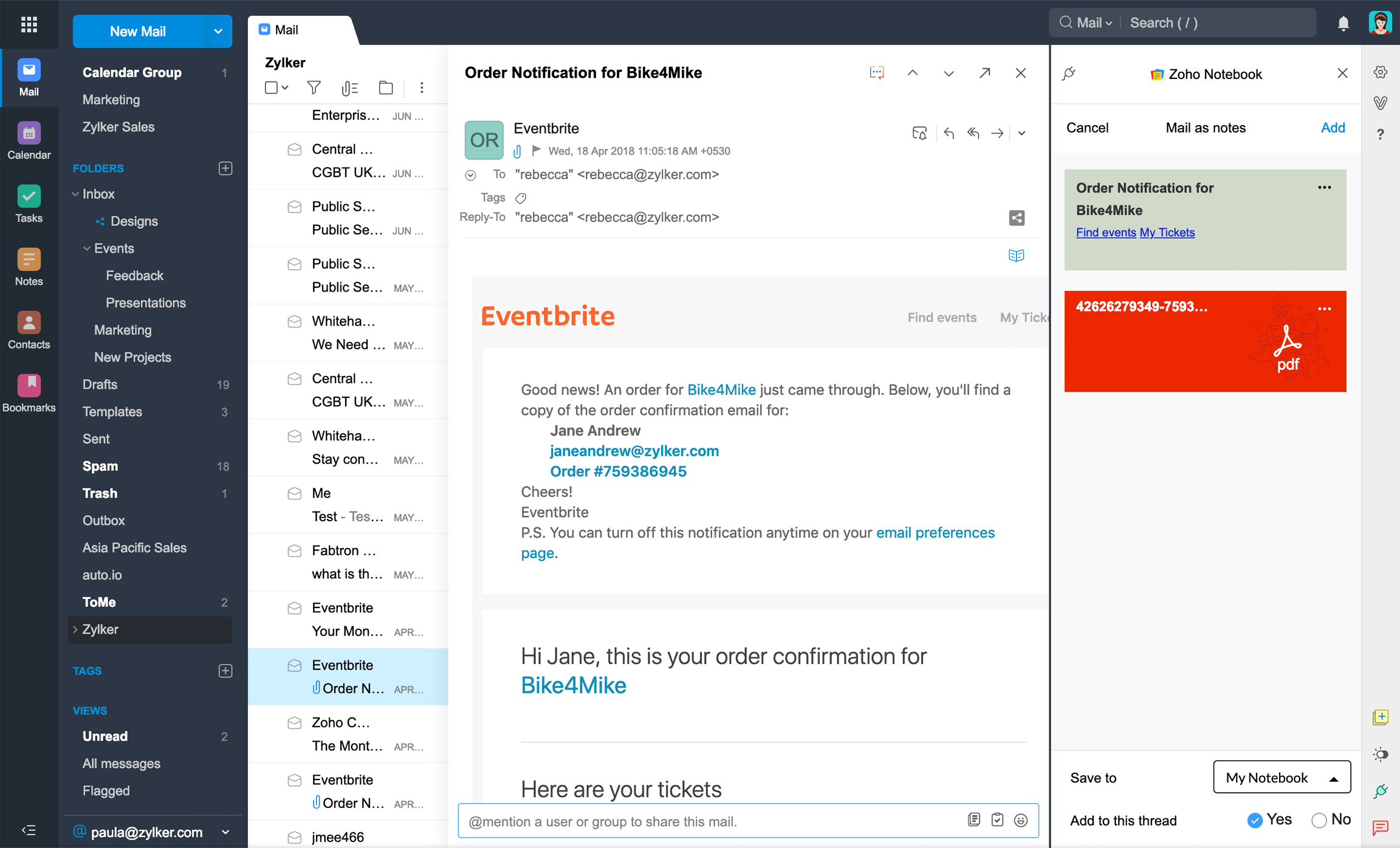 Notebook & Zoho Mail Integration