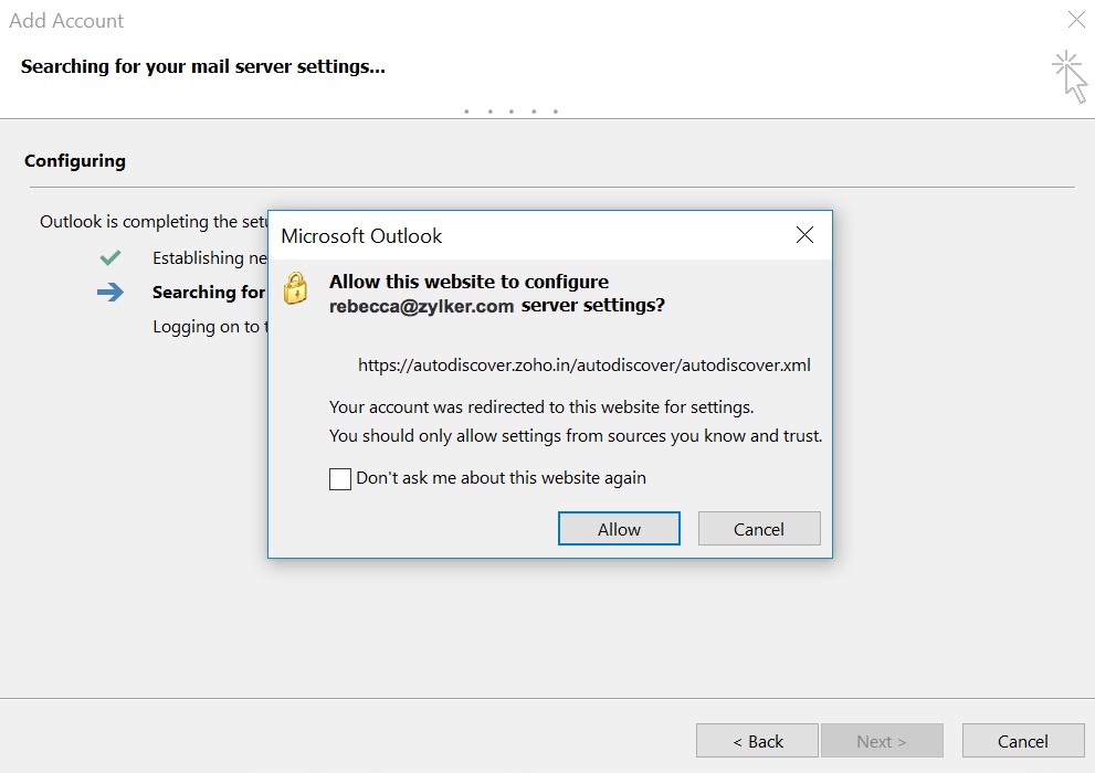 IMAP and ActiveSync Configuration for Outlook using Autodiscovery