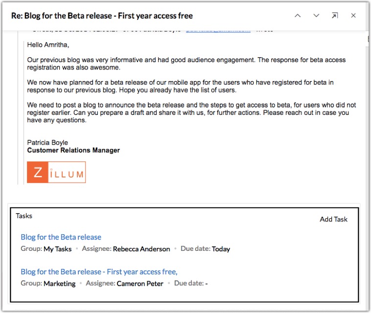 How to create and manage Tasks from an email in Zoho Mail