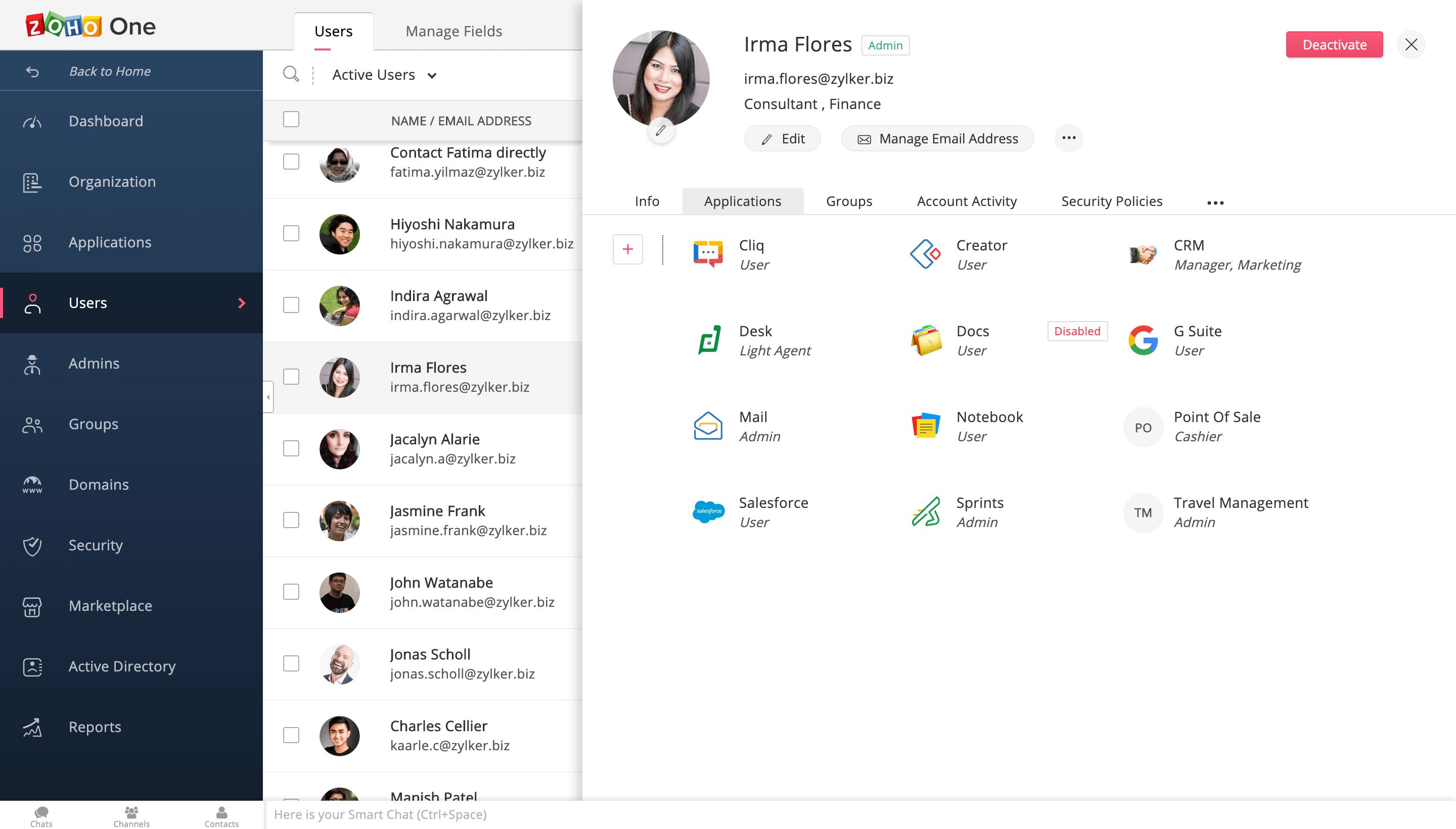 App provisioning, SSO and User Management in Zoho One