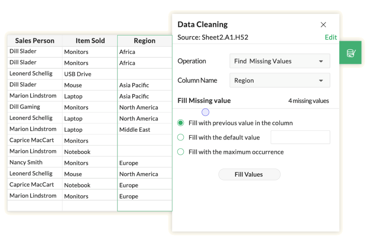 Rectify duplicate entries, missing values and data errors Zoho Sheet