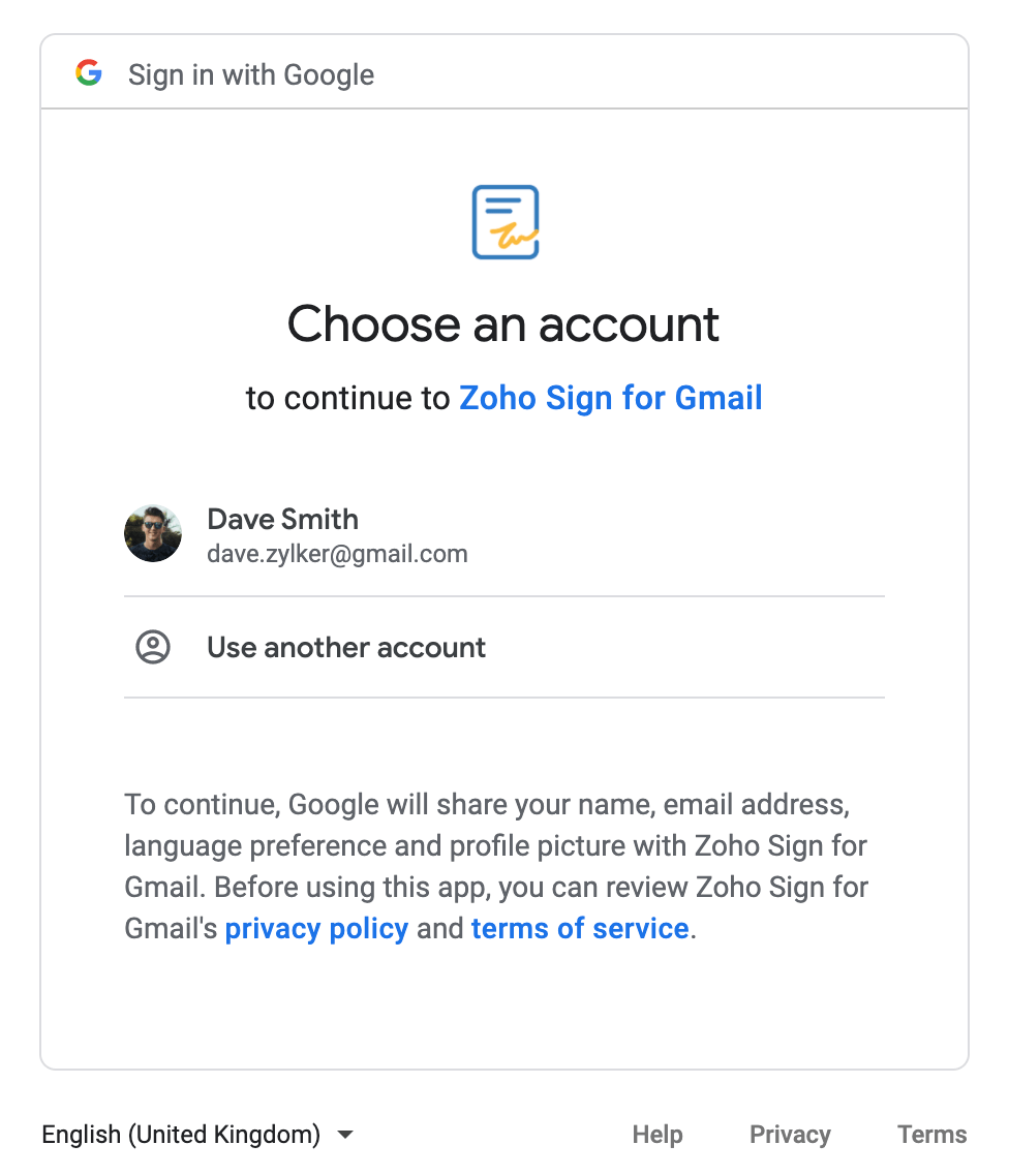 Zoho Sign addon integration for Gmail