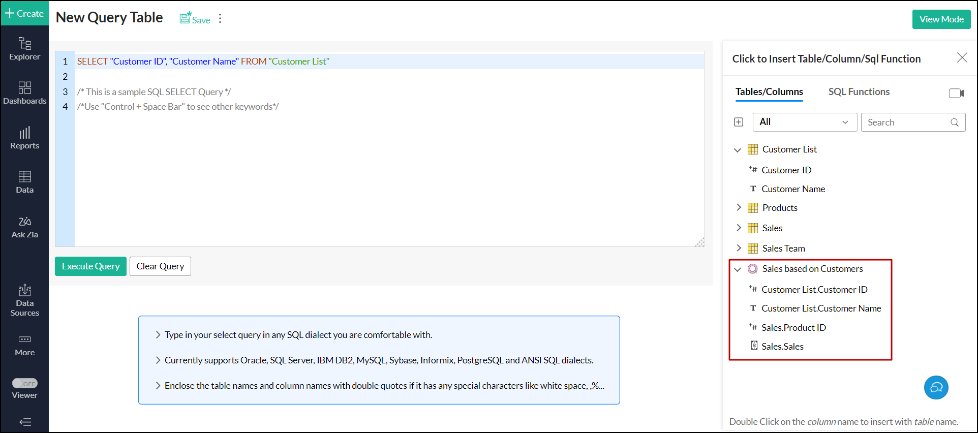 Query Tables Analytics Plus Cloud