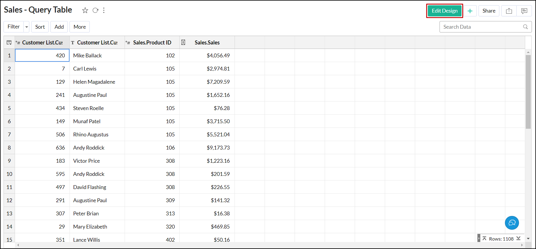 Query Tables Analytics Plus Cloud