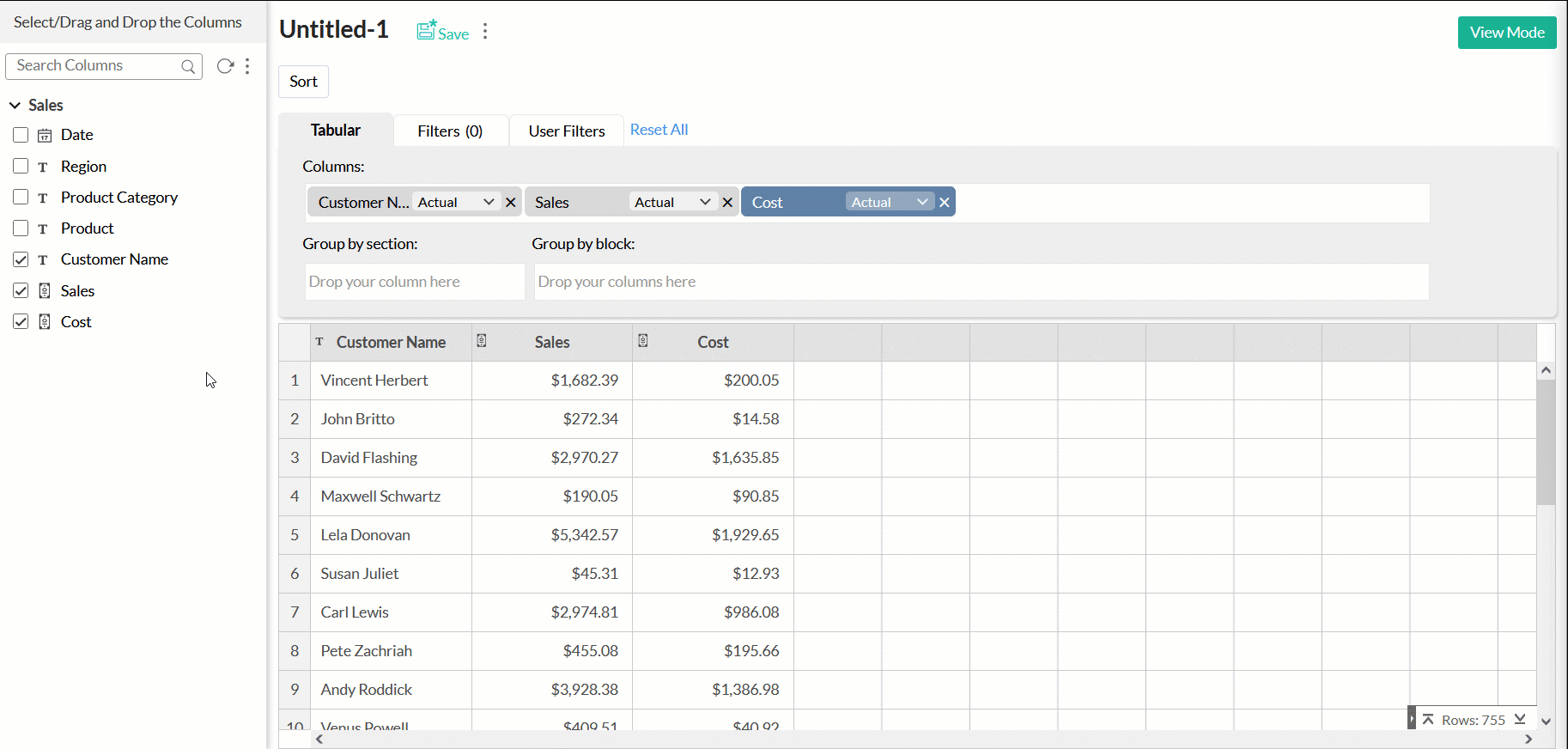 Creating Tabular View Analytics Plus