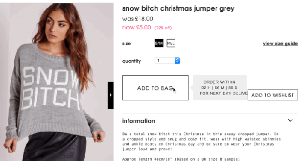 boohoo add to bag button