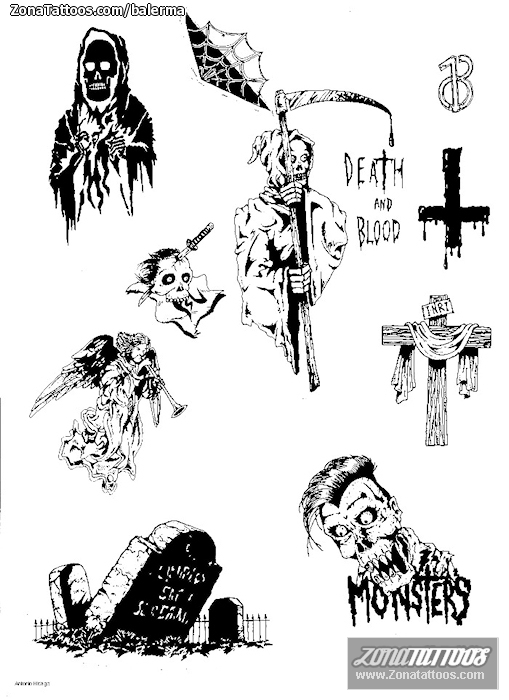 Tattoo Flash of Grim Reapers, Gothic, Zombies