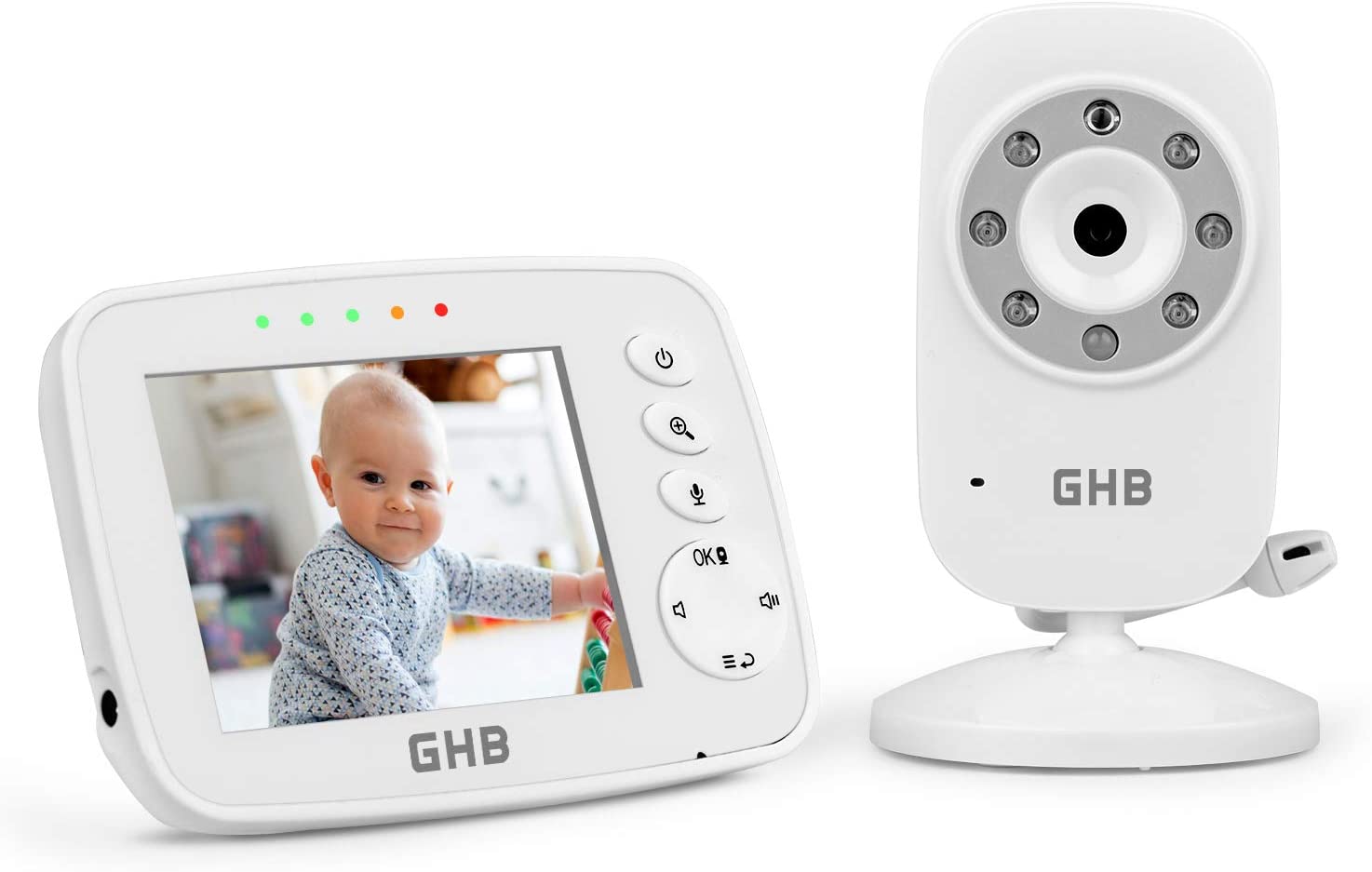 GHB Baby Monitor Video Baby Monitor with Camera Digital Zoom Infrared Night Vision Temperature