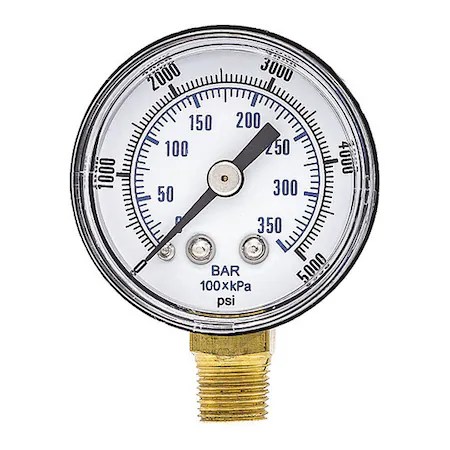 Pic Gauges Industrial Pressure Gauge, 0 to 5,000 psi, 1 1/2 in Dial, 1/