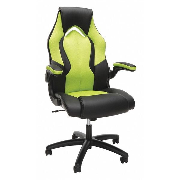 Ofm Gaming Chair, Leather, Padded Flipup, Green ESS3086GRN Zoro