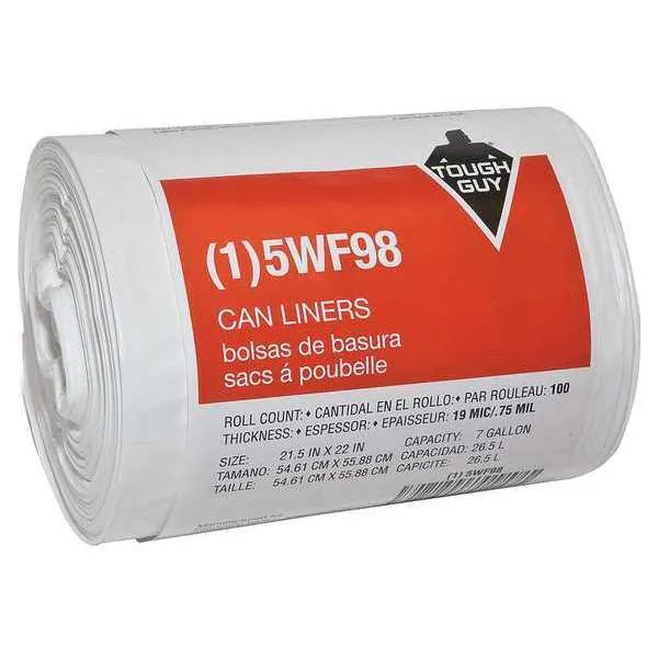 Tough Guy 5WF98 14.53 7 gal. Trash Bags 0.75 mil, 100PK