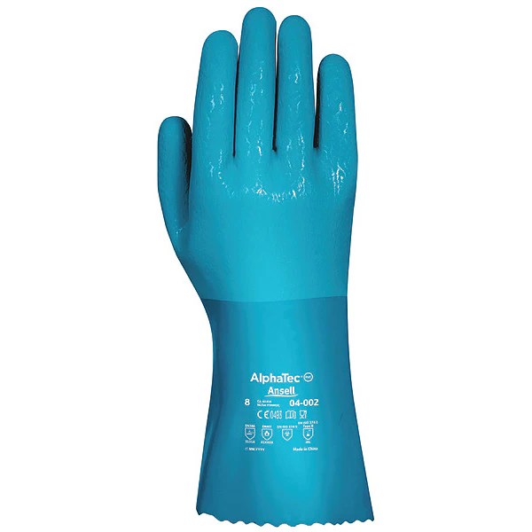 Ansell Chemical Resistant Gloves, 8, Blue, PR 04002 Zoro