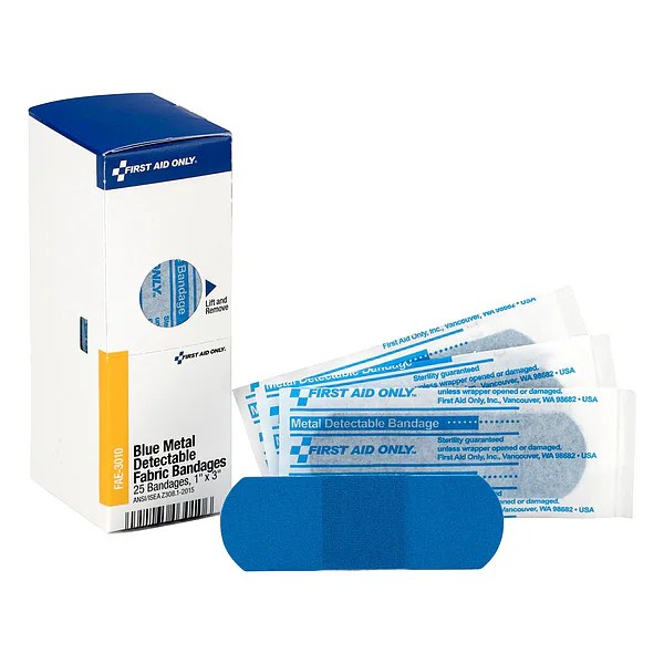 First Aid Only First Aid Kit Refill, 1"X3" Blue Metal Detectable