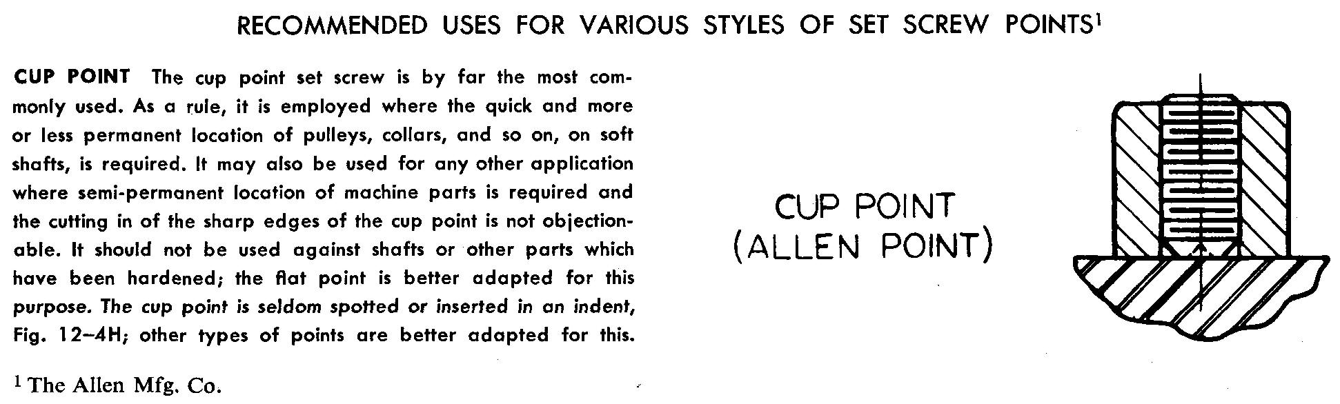uses for various styles of set screw points